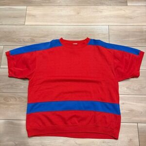 VTG 90s Color Block Pullover S/S Sweatshirt Pro Spirit Men's XLRed Blue 80s Gym